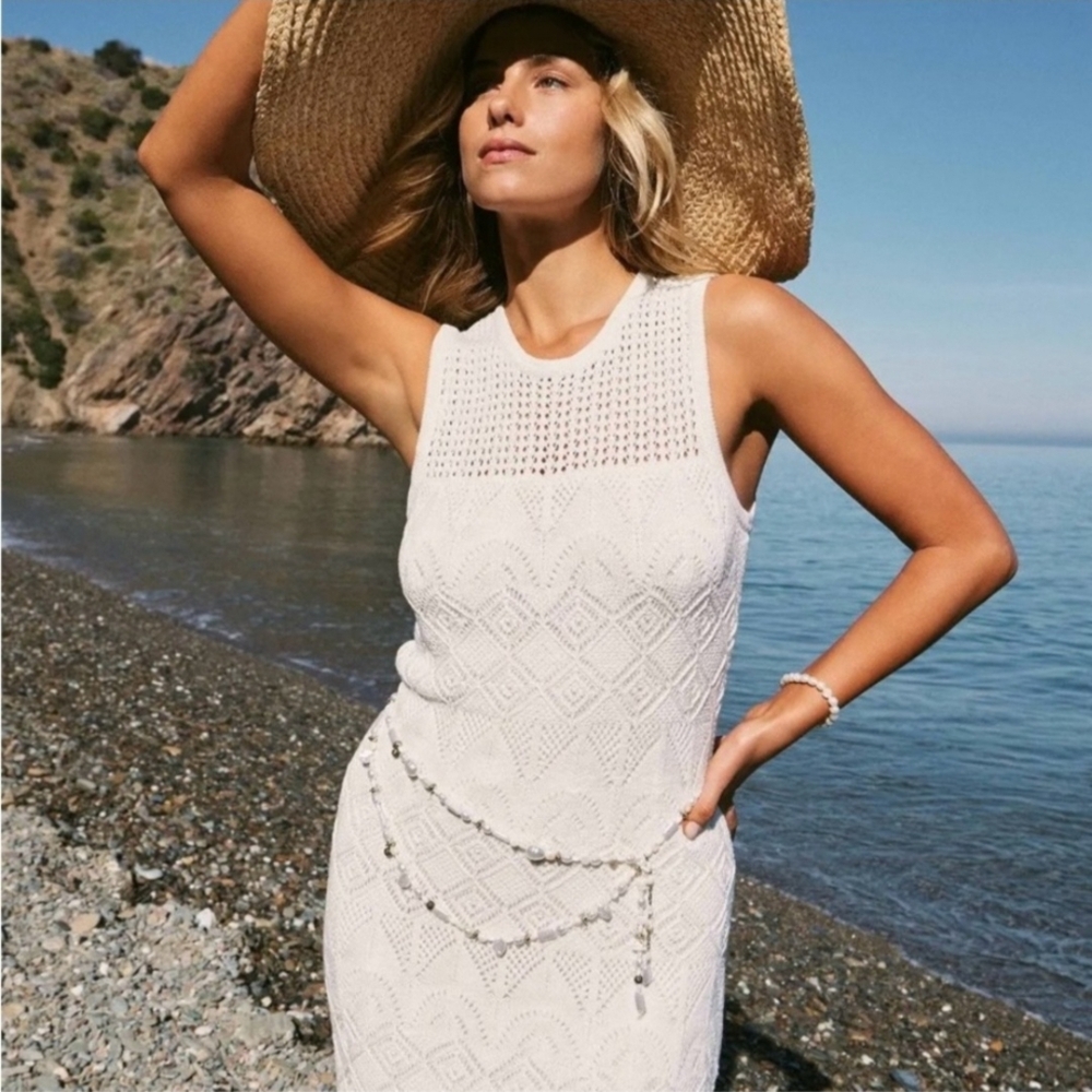 Z Supply Mallorca Crochet Midi Dress Tank White Cream Knit S ZD241249 Resort